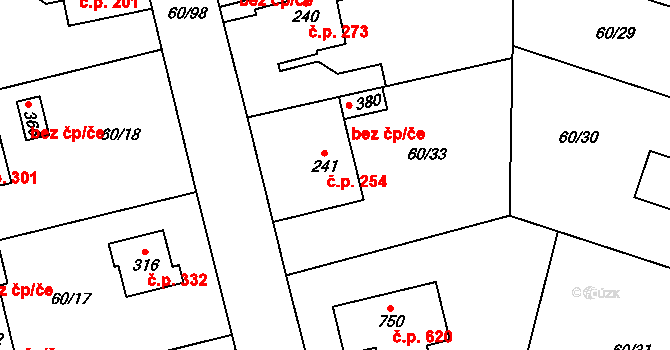 Hovorčovice 254 na parcele st. 241 v KÚ Hovorčovice, Katastrální mapa