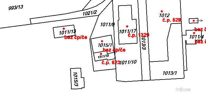 Třeboň II 623, Třeboň na parcele st. 1011/15 v KÚ Třeboň, Katastrální mapa