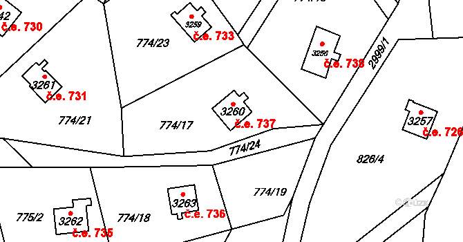 Ostravice 737 na parcele st. 3260 v KÚ Staré Hamry 2, Katastrální mapa
