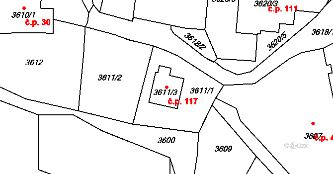 Sušice 117, Moravská Třebová na parcele st. 3611/3 v KÚ Moravská Třebová, Katastrální mapa