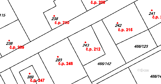 Broumy 212 na parcele st. 243 v KÚ Broumy, Katastrální mapa