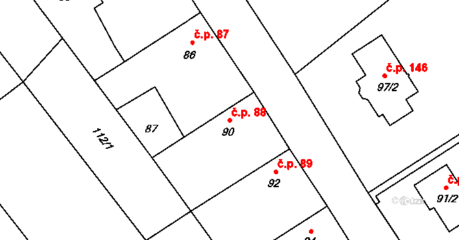 Žerotín 88 na parcele st. 90/1 v KÚ Žerotín, Katastrální mapa