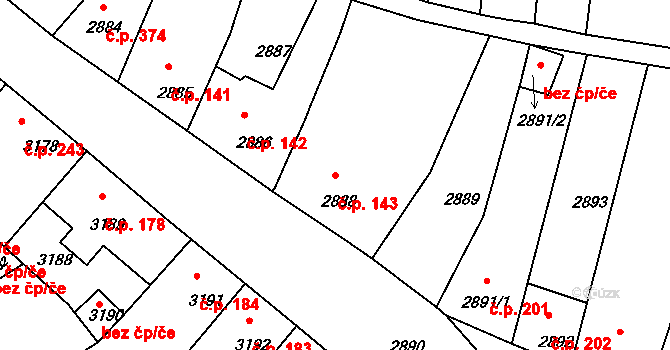 Mimoň I 143, Mimoň na parcele st. 2888 v KÚ Mimoň, Katastrální mapa