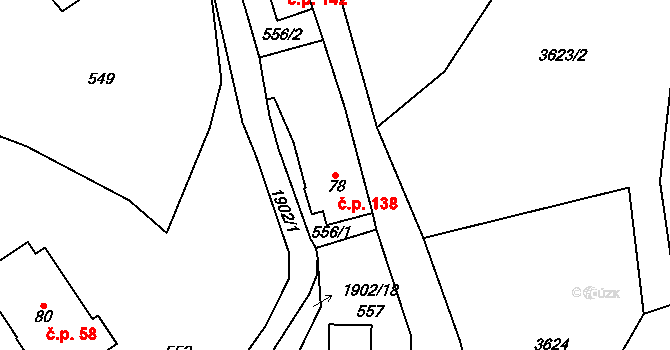 Chuchelna 138 na parcele st. 78 v KÚ Chuchelna, Katastrální mapa