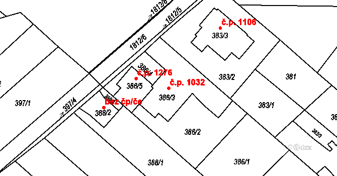 Poruba 1032, Orlová na parcele st. 386/3 v KÚ Poruba u Orlové, Katastrální mapa