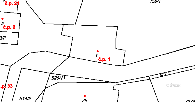 Čábuze 1, Vacov na parcele st. 1 v KÚ Čábuze, Katastrální mapa
