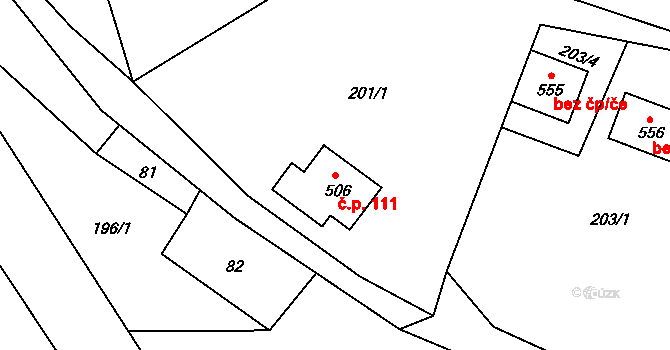 Třebovice 111 na parcele st. 506 v KÚ Třebovice, Katastrální mapa