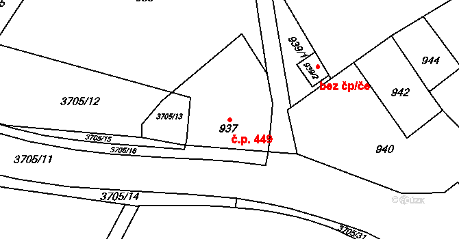 Žamberk 449 na parcele st. 937 v KÚ Žamberk, Katastrální mapa