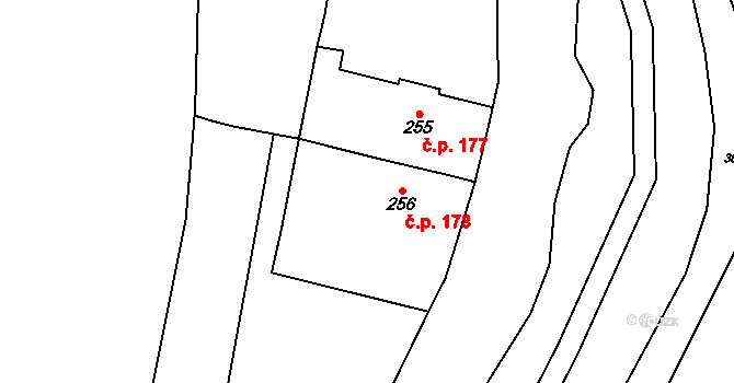 Dlouhá Loučka 178 na parcele st. 256 v KÚ Dlouhá Loučka, Katastrální mapa