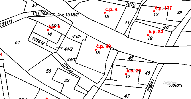 Horní Krupka 40, Krupka na parcele st. 15 v KÚ Horní Krupka, Katastrální mapa