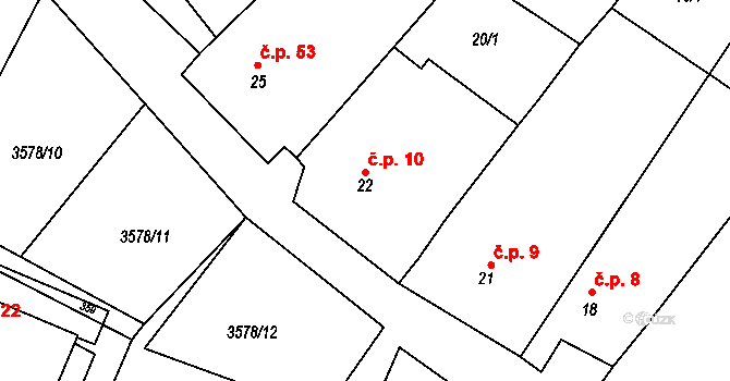 Senorady 10 na parcele st. 22 v KÚ Senorady, Katastrální mapa