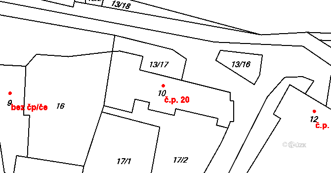 Kracovice 20, Stařeč na parcele st. 10 v KÚ Kracovice, Katastrální mapa