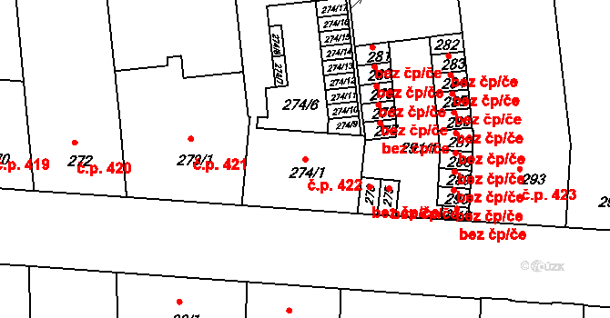 Zábrdovice 422, Brno na parcele st. 274/1 v KÚ Zábrdovice, Katastrální mapa