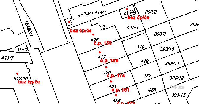Komárov 188, Brno na parcele st. 417 v KÚ Komárov, Katastrální mapa