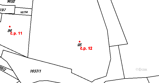 Truzenice 12, Velemyšleves na parcele st. 95 v KÚ Velemyšleves, Katastrální mapa