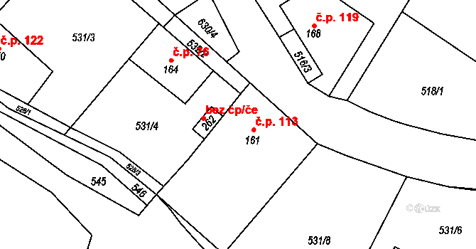 Svatá 113 na parcele st. 161 v KÚ Svatá, Katastrální mapa
