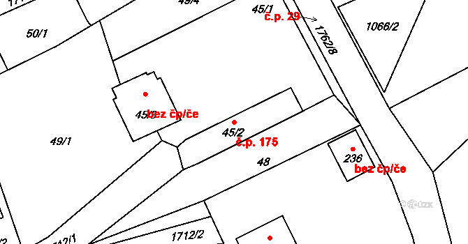 Jílovice 175 na parcele st. 45/2 v KÚ Jílovice u Trhových Svinů, Katastrální mapa