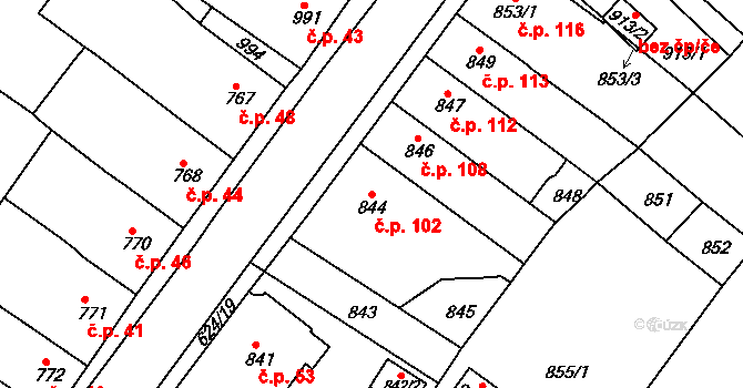 Sobědruhy 102, Teplice na parcele st. 844 v KÚ Sobědruhy, Katastrální mapa