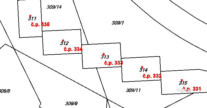Řetenice 333, Teplice na parcele st. 313 v KÚ Teplice-Řetenice, Katastrální mapa