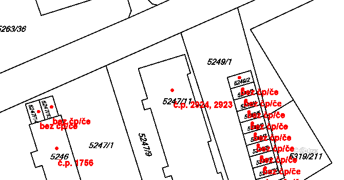 Frýdek 2923,2924, Frýdek-Místek na parcele st. 5247/11 v KÚ Frýdek, Katastrální mapa