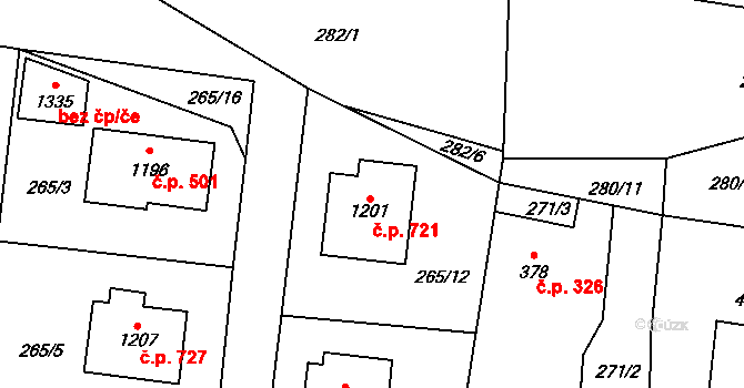Blovice 721 na parcele st. 1201 v KÚ Blovice, Katastrální mapa