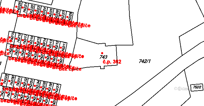 Sokolov 362 na parcele st. 743 v KÚ Sokolov, Katastrální mapa
