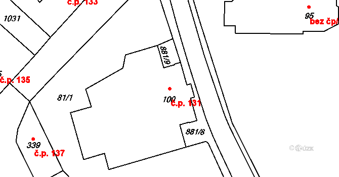 Borohrádek 131 na parcele st. 100 v KÚ Borohrádek, Katastrální mapa