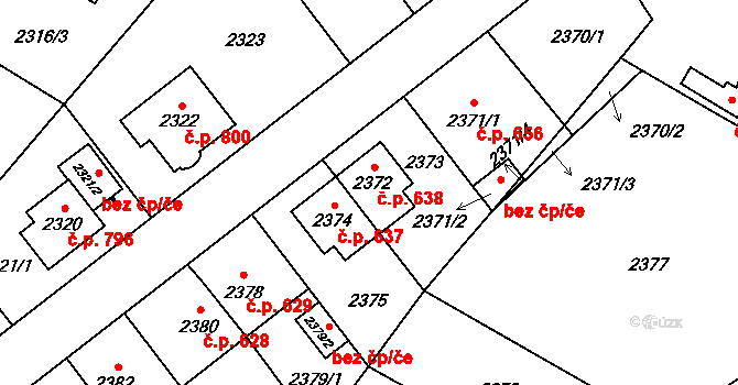 Radotín 638, Praha na parcele st. 2372 v KÚ Radotín, Katastrální mapa