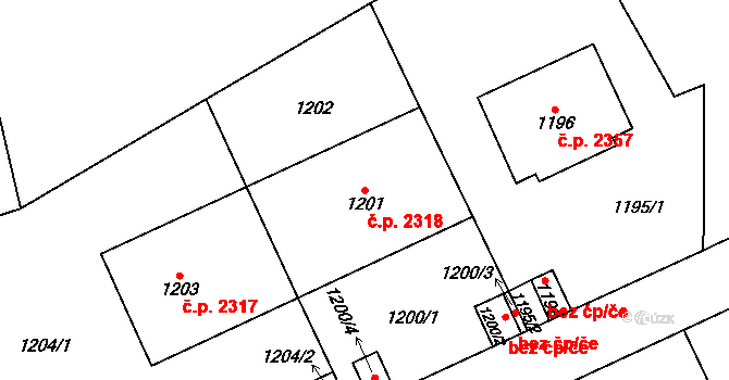 Vinohrady 2318, Praha na parcele st. 1201 v KÚ Vinohrady, Katastrální mapa
