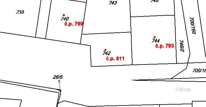 Michle 811, Praha na parcele st. 742 v KÚ Michle, Katastrální mapa