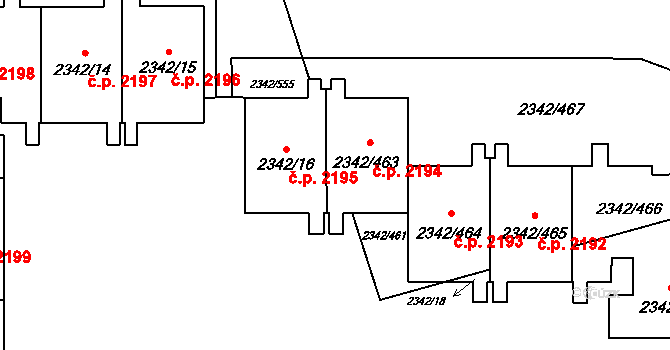 Stodůlky 2194, Praha na parcele st. 2342/463 v KÚ Stodůlky, Katastrální mapa