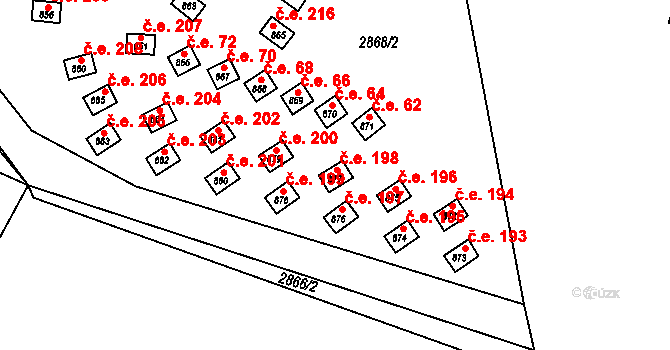 Kunžak 198 na parcele st. 877 v KÚ Kunžak, Katastrální mapa