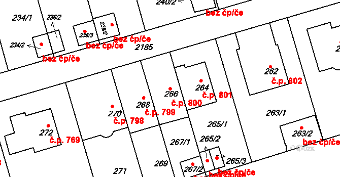 Střešovice 800, Praha na parcele st. 266 v KÚ Střešovice, Katastrální mapa