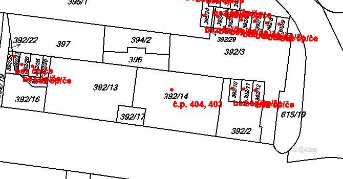 Prosek 403,404, Praha na parcele st. 392/14 v KÚ Prosek, Katastrální mapa