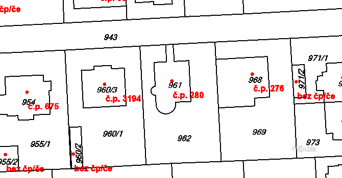 Strašnice 280, Praha na parcele st. 961 v KÚ Strašnice, Katastrální mapa