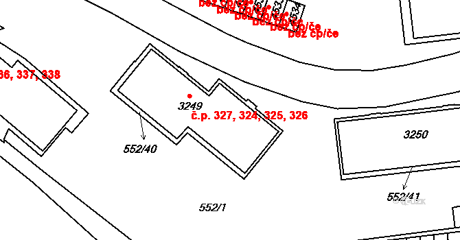 Dolní Předměstí 324,325,326,327, Trutnov na parcele st. 3249 v KÚ Trutnov, Katastrální mapa