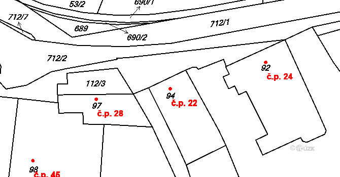 Nuzířov 22, Malhostovice na parcele st. 94 v KÚ Nuzířov, Katastrální mapa