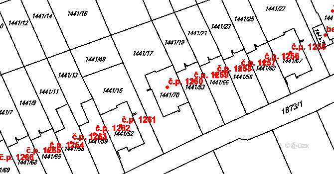 Prostřední Suchá 1260, Havířov na parcele st. 1441/70 v KÚ Prostřední Suchá, Katastrální mapa