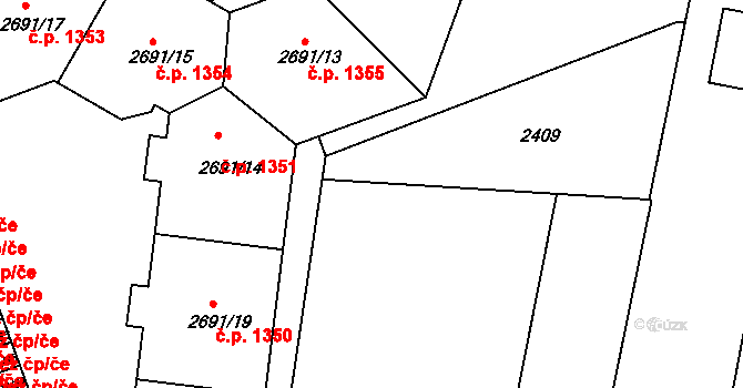 Horka-Domky 1351, Třebíč na parcele st. 2691/14 v KÚ Třebíč, Katastrální mapa