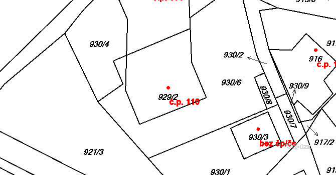 Arnultovice 110, Nový Bor na parcele st. 929/2 v KÚ Arnultovice u Nového Boru, Katastrální mapa
