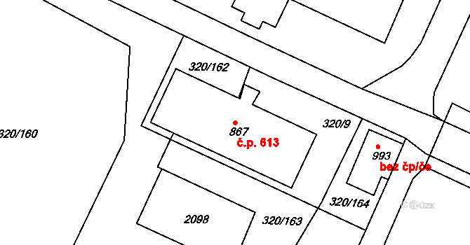 Plotiště nad Labem 613, Hradec Králové na parcele st. 867 v KÚ Plotiště nad Labem, Katastrální mapa