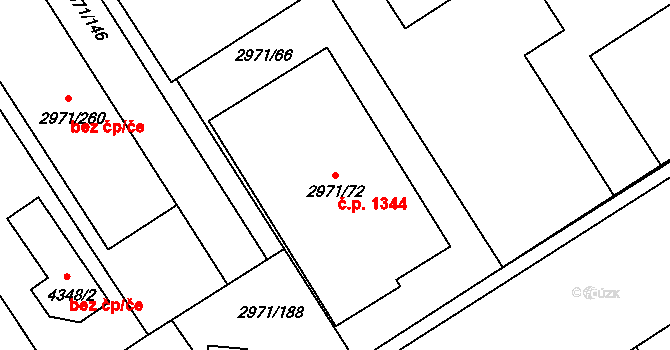 Kuřim 1344 na parcele st. 2971/72 v KÚ Kuřim, Katastrální mapa