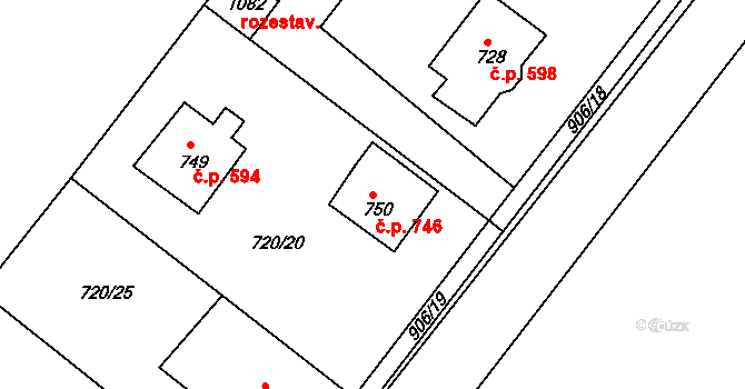 Osek 746 na parcele st. 750 v KÚ Osek u Duchcova, Katastrální mapa