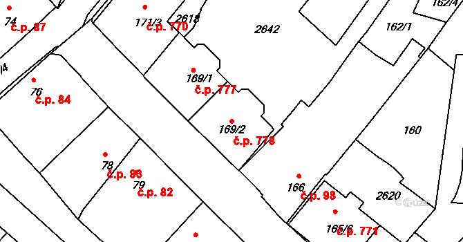 Rožmitál pod Třemšínem 778 na parcele st. 169/2 v KÚ Rožmitál pod Třemšínem, Katastrální mapa