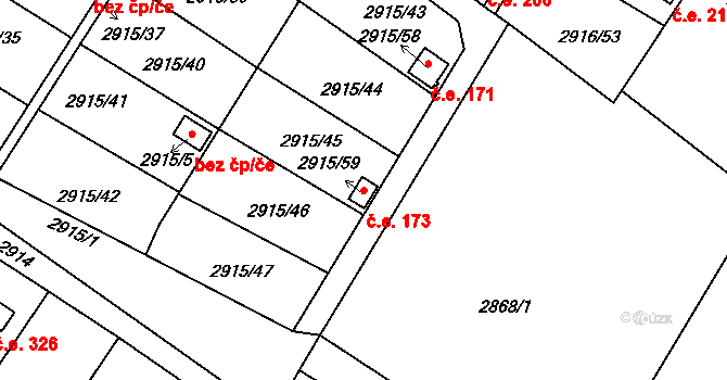 Kopřivnice 173 na parcele st. 2915/59 v KÚ Kopřivnice, Katastrální mapa