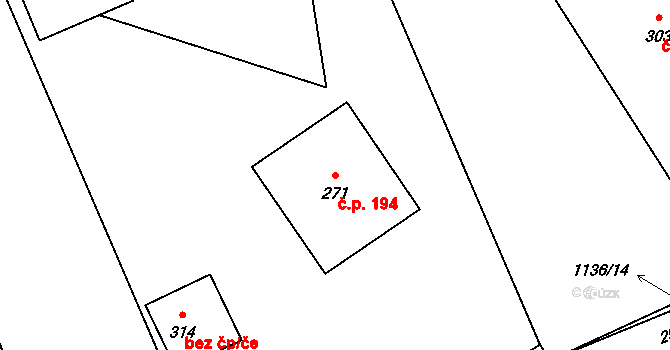 Kožichovice 194 na parcele st. 271 v KÚ Kožichovice, Katastrální mapa