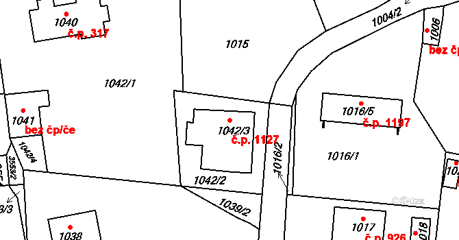 Řevnice 1127 na parcele st. 1042/3 v KÚ Řevnice, Katastrální mapa