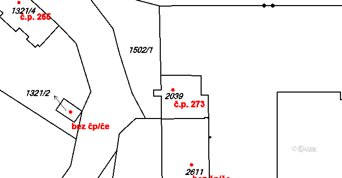 Nádražní Předměstí 273, Český Krumlov na parcele st. 2039 v KÚ Český Krumlov, Katastrální mapa