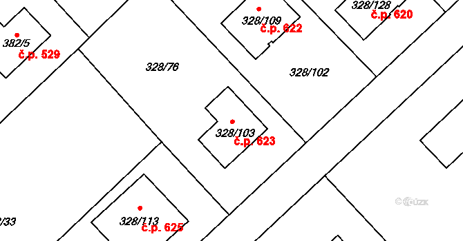 Krmelín 623 na parcele st. 328/103 v KÚ Krmelín, Katastrální mapa