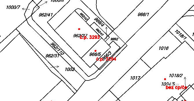Frýdek 3294, Frýdek-Místek na parcele st. 966/5 v KÚ Frýdek, Katastrální mapa